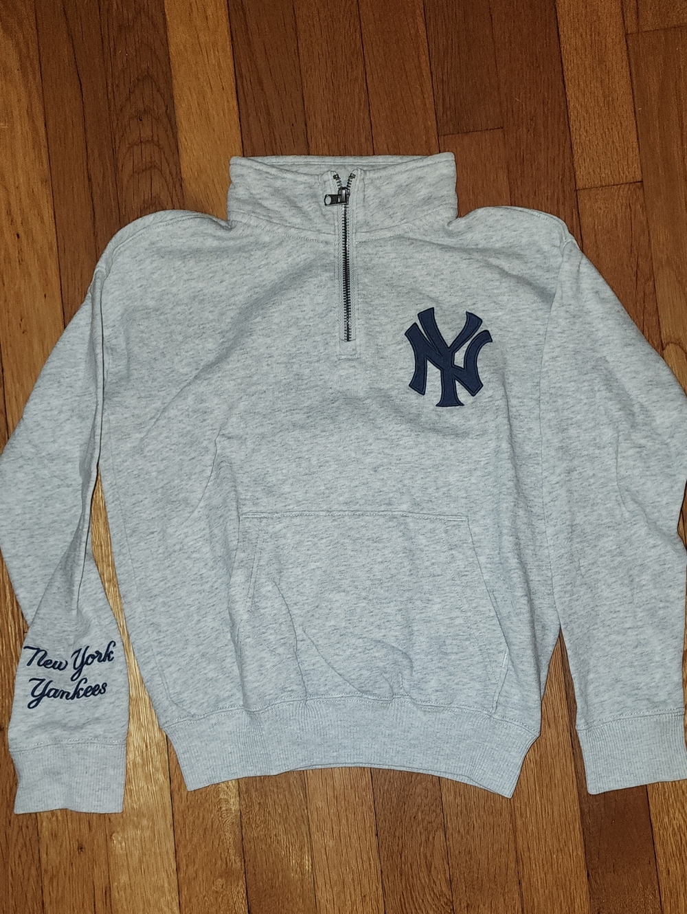 abercrombie kids Light Gray Quarter-Zip Sweatshirt with Navy NY Logo